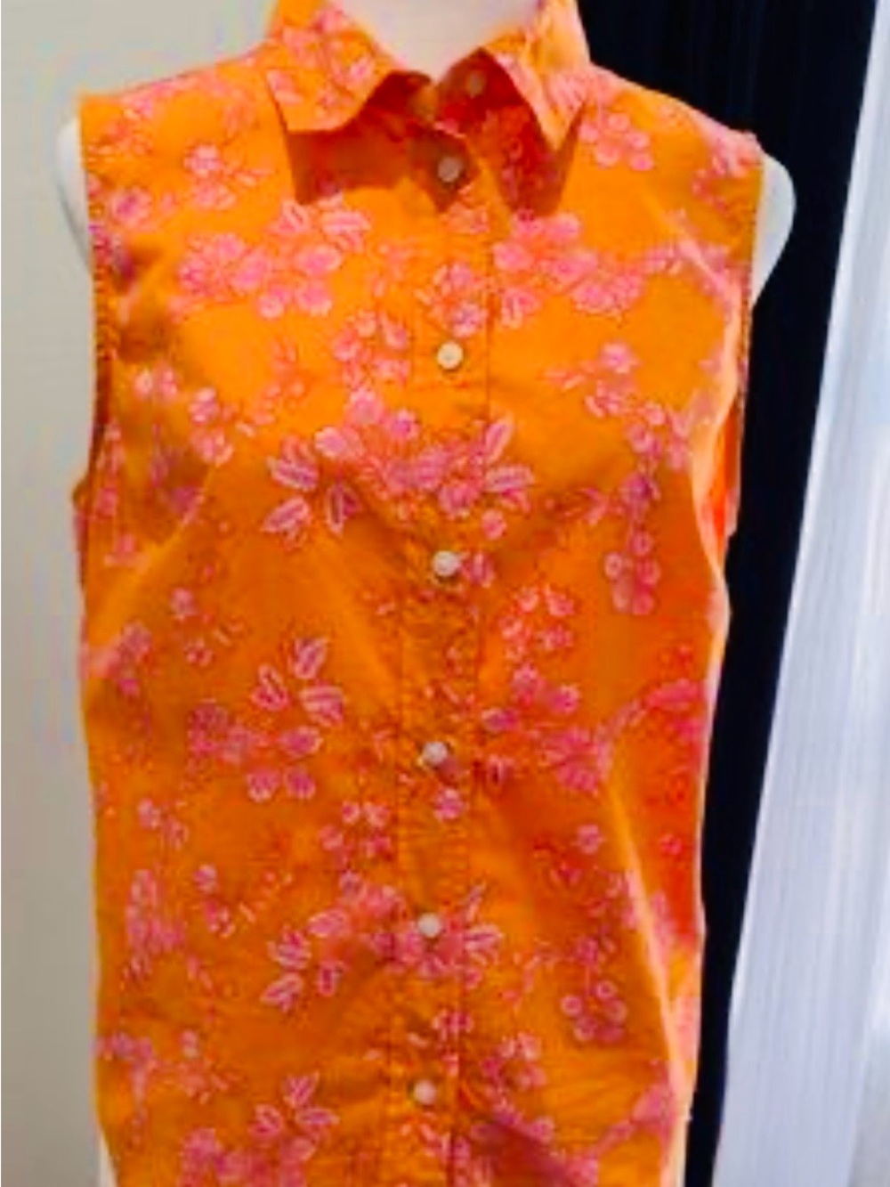 J. Crew Orange And Pink Sleeveless Button-Down Top Size XS